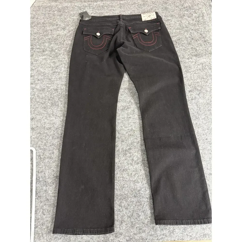 True Religion Jeans Mens 36x34 Ricky Flap Relaxed Straight Black Denim Pant N113